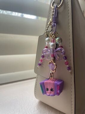 Shopkins Purple and Pink Beaded Charm Keychain with Bow